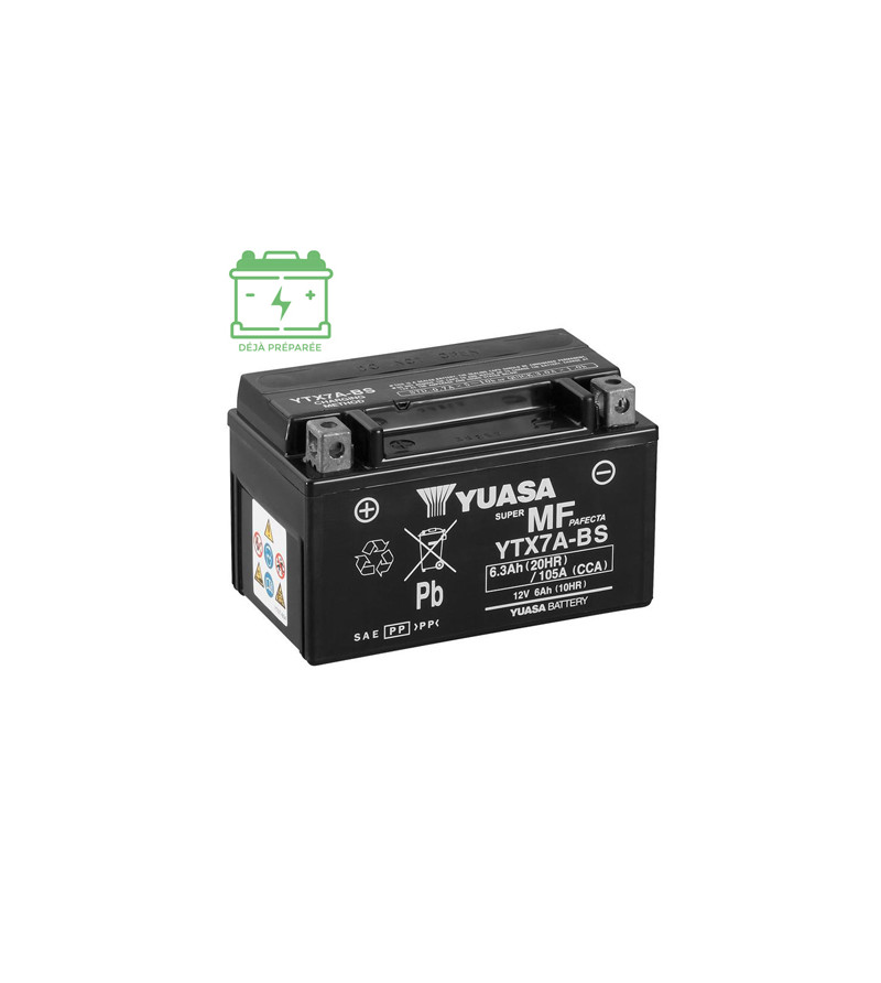 BATTERIE YTX7A -BS YUASA 12V6.3AH SANS ENTRETIEN - AGM ACTIVE USINE