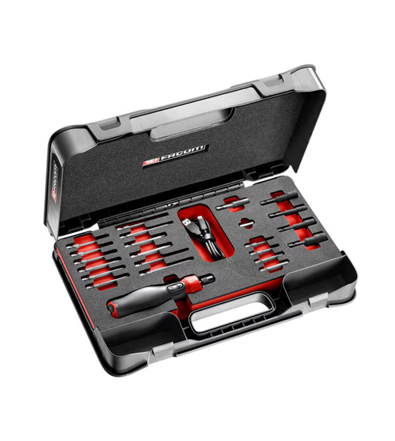 TOURNEVIS ASSISTÉ E-PROTWIST EN MBOX PLATEAU MOUSSE AVEC 23 ACCESSOIRES FACOM ATPA4V.J23PB