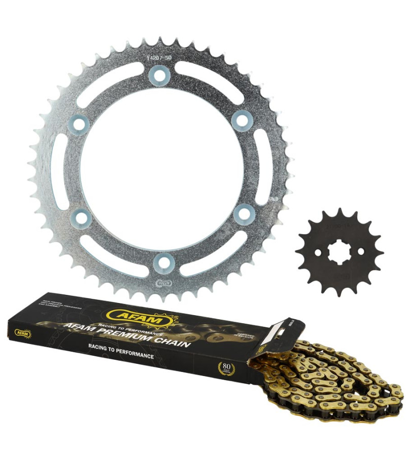 KIT CHAINE AFAM ADAPT. SUZUKI DR 125 SM 2008-2013 16X50 130M (DEMULT. ORIGINE)