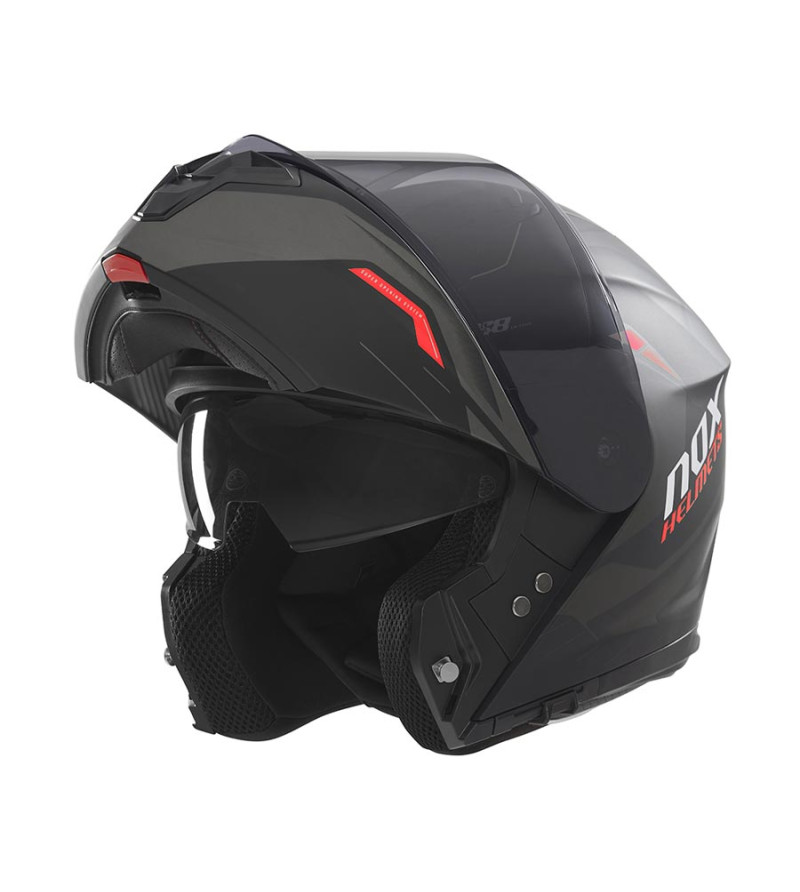 CASQUE MODULABLE NOX N968 ULTRA NOIR MAT/ROUGE T59-60 L - CE 22.06