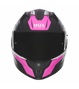 CASQUE INTEGRAL DOUBLE ECRAN  NOX N401 CROWER NOIR MAT/ROSE T59-60 L -CE 22.06