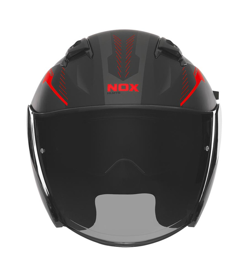 CASQUE JET DOUBLE ECRAN NOX N130 MYST NOIR MAT/ROUGE T55-56 S - CE 22.06