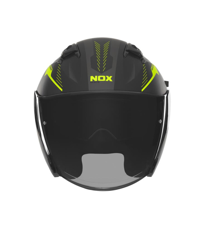 CASQUE JET DOUBLE ECRAN NOX N130 MYST NOIR MAT/JAUNE T53-54 XS - CE 22.06