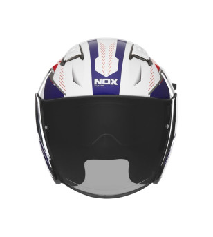 CASQUE JET DOUBLE ECRAN NOX N130 MYST BLANC/BLEU/ROUGE T59-60 L - CE 22.06