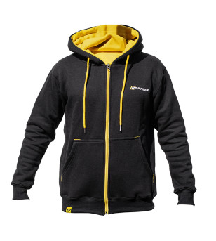 SWEAT A CAPUCHE DOPPLER AVEC FERMETURE ECLAIR NOIR/JAUNE - TAILLE L