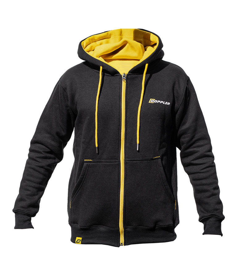 SWEAT A CAPUCHE DOPPLER AVEC FERMETURE ECLAIR NOIR/JAUNE - TAILLE XXXL