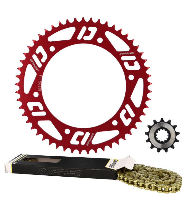 KIT CHAINE DOPPLER ALU ADAPT. FANTIC XE / XM 2017- 420 13X53DTS D136 6 FIX ALU ROUGE