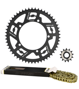 KIT CHAINE DOPPLER ACIER ADAPT. SHERCO ENDURO/SM 428 13X53DTS D110 FIX 5 ACIER NOIR