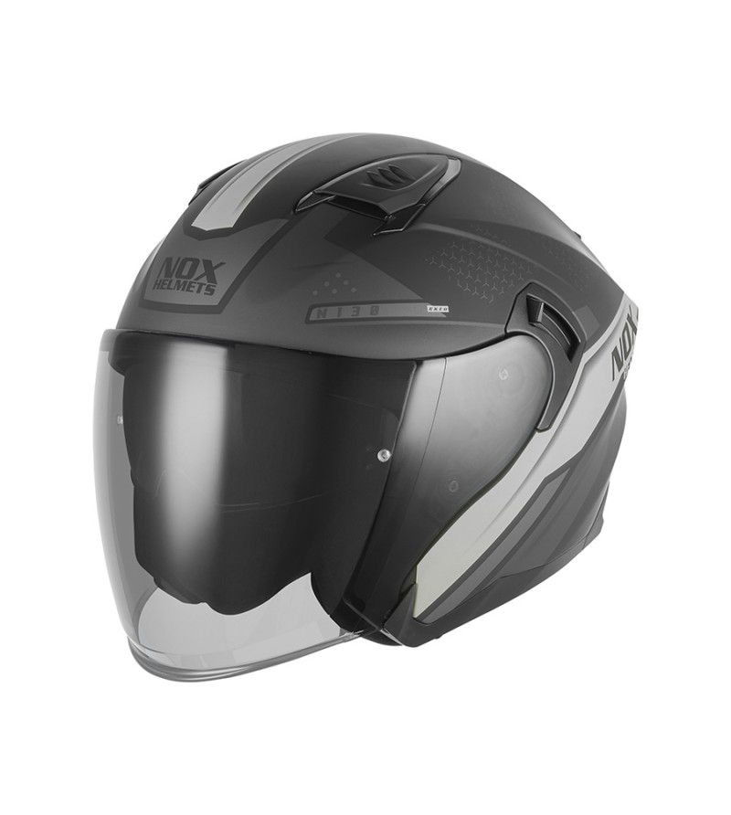 CASQUE JET DOUBLE ECRAN NOX N130 EKTO NOIR MAT ARGENT  T53-64 XXL - CE22.06