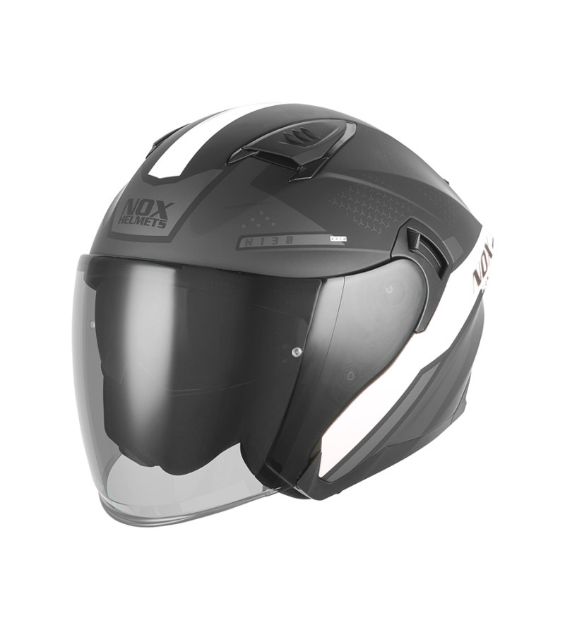 CASQUE JET DOUBLE ECRAN NOX N130 EKTO NOIR MAT BLANC  T57-58 M - CE 22.06