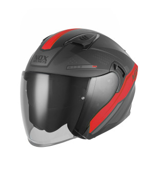 CASQUE JET DOUBLE ECRAN NOX N130 EKTO NOIR MAT ROUGE  T57-58 M - CE 22.06