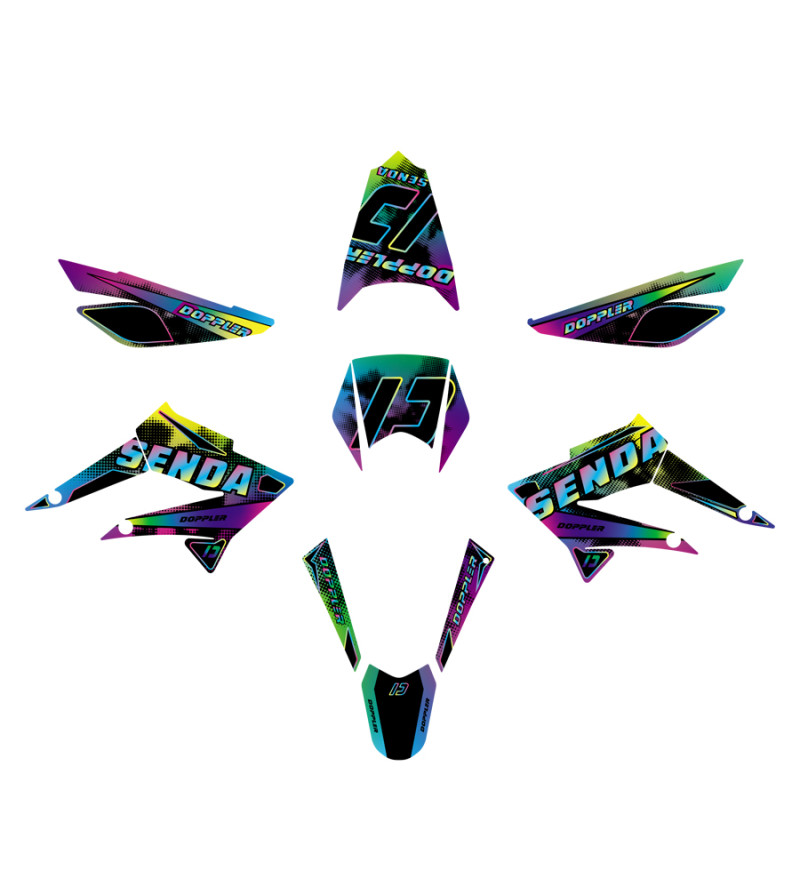 KIT DECO/AUTOCOLLANT DOPPLER ADAPT. DERBI SENDA 11-18/RCR/SMT -18 HOLOGRAPHIQUE