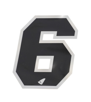 AUTOCOLLANT NUMERO CROSS 6 NOIR CONTOUR GRIS/ARGENT- HAUTEUR 13 CM (X5)