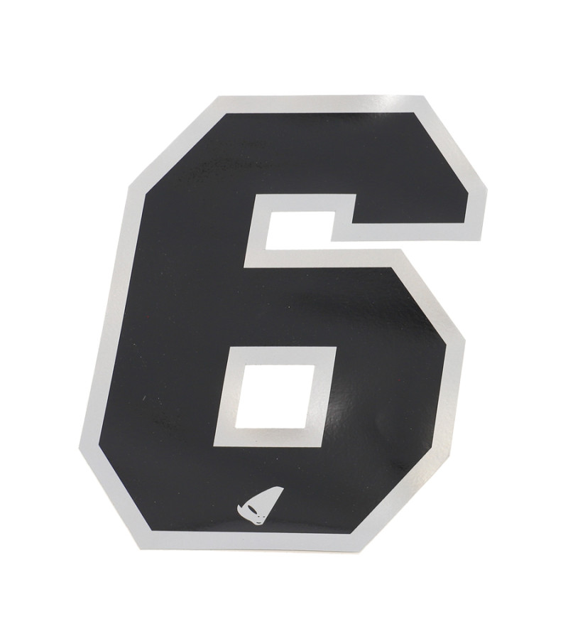 AUTOCOLLANT NUMERO CROSS 6 NOIR CONTOUR GRIS/ARGENT- HAUTEUR 13 CM (X5)