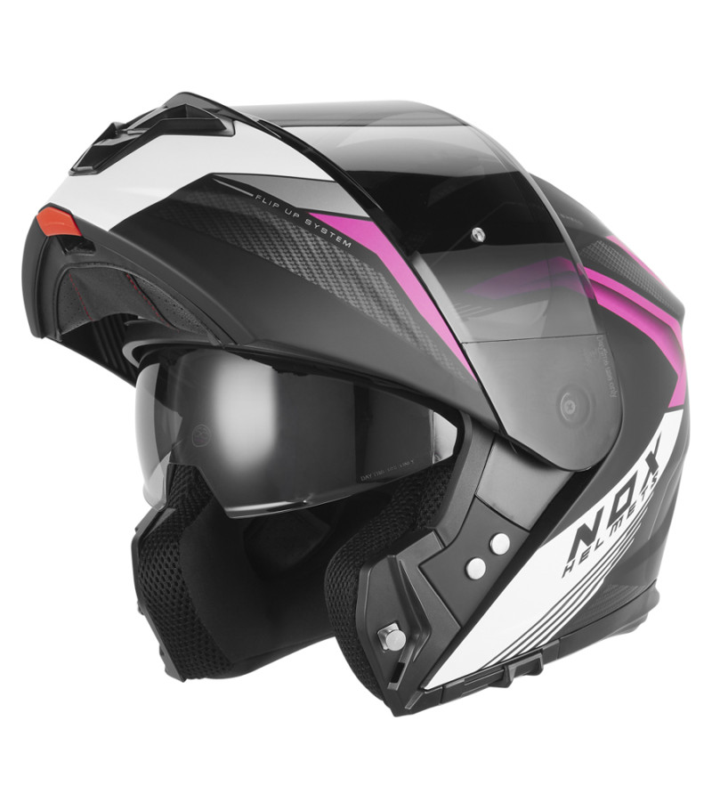 CASQUE MODULABLE NOX N968 SHIFT NOIR MAT BLANC ROSE T53-54 XS - CE 22.06