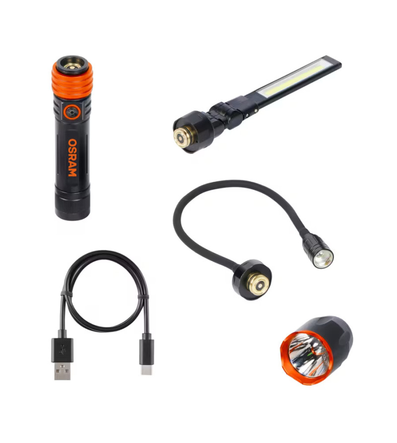 KIT LAMPE ATELIER 3 EN 1 LED OSRAM(LAMPE TORCHE + INSPECTION + COL CYGNE) RECHARGEABLE