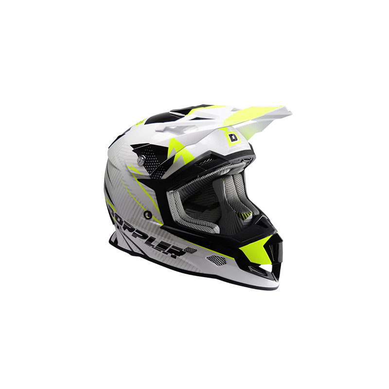 CASQUE CROSS DOPPLER BLANC / JAUNE / NOIR VERNI T59-60 L Casques Cross sur le site du spécialiste des deux roues O-TAKET.COM