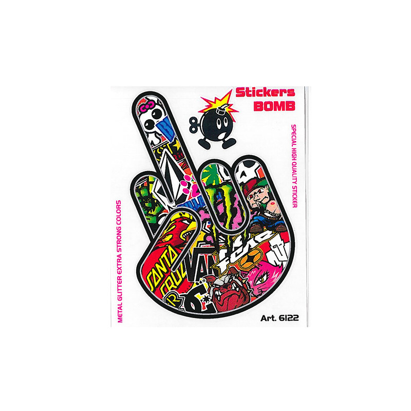 AUTOCOLLANT BOMBING DOIGT D'HONNEUR (10X12CM) SCOOTER sur le site du spécialiste des deux roues O-TAKET.COM