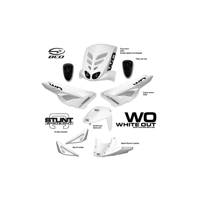 CARROSSERIE SCOOTER BCD KIT (WHITE OUT) ADAPT. STUNT/SLIDER BLANC (7 PIECES) HOMOLOGUE SCOOTER sur le site du spécialiste des...