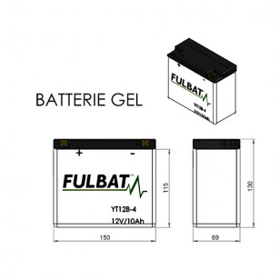 BATTERIE YT12B-4 FULBAT 12V10AH LG150 L69 H130 (SLA - SANS ENTRETIEN) Batteries sur le site du spécialiste des deux roues O-T...