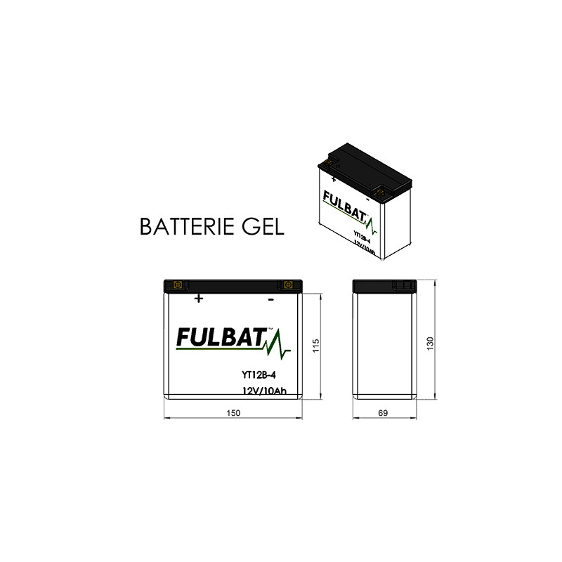 BATTERIE YT12B-4 FULBAT 12V10AH LG150 L69 H130 (SLA - SANS ENTRETIEN) Batteries sur le site du spécialiste des deux roues O-T...