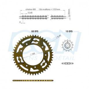 KIT CHAINE DOPPLER ALU ADAPT. DERBI SENDA / DRD / EVO / GPR NUDE / RACING / RS4 / SMT 14X53 D108 OR Kits chaînes sur le site ...