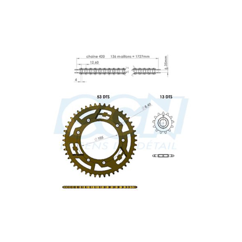 KIT CHAINE DOPPLER ALU ADAPT. DERBI SENDA / DRD / EVO / GPR NUDE / RACING / RS4 / SMT 14X53 D108 OR Kits chaînes sur le site ...