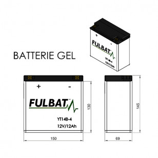 BATTERIE YT14B-4 FULBAT 12V12AH LG150 L69 H145 (SLA - SANS ENTRETIEN) Batteries sur le site du spécialiste des deux roues O-T...