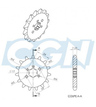 PIGNON MECABOITE E15 TEKNIX ADAPT. DERBI SENDA/GPR/GSM 1999- 428 15 DTS