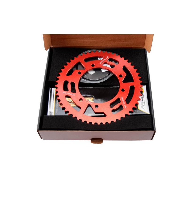 KIT CHAINE DOPPLER ALU ADAPT. DERBI SENDA 2000→ / GILERA SMT / RCR / RX / SX (14X53) D105 ROUGE Kits chaînes sur le site du s...