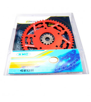 KIT CHAINE DOPPLER ALU ADAPT. XR7 / XP7 SM / XPS 2005-2008 / MRT 11 420 13X53DTS D62 / 5 FIX-ALU ROUGE Kits chaînes sur le si...
