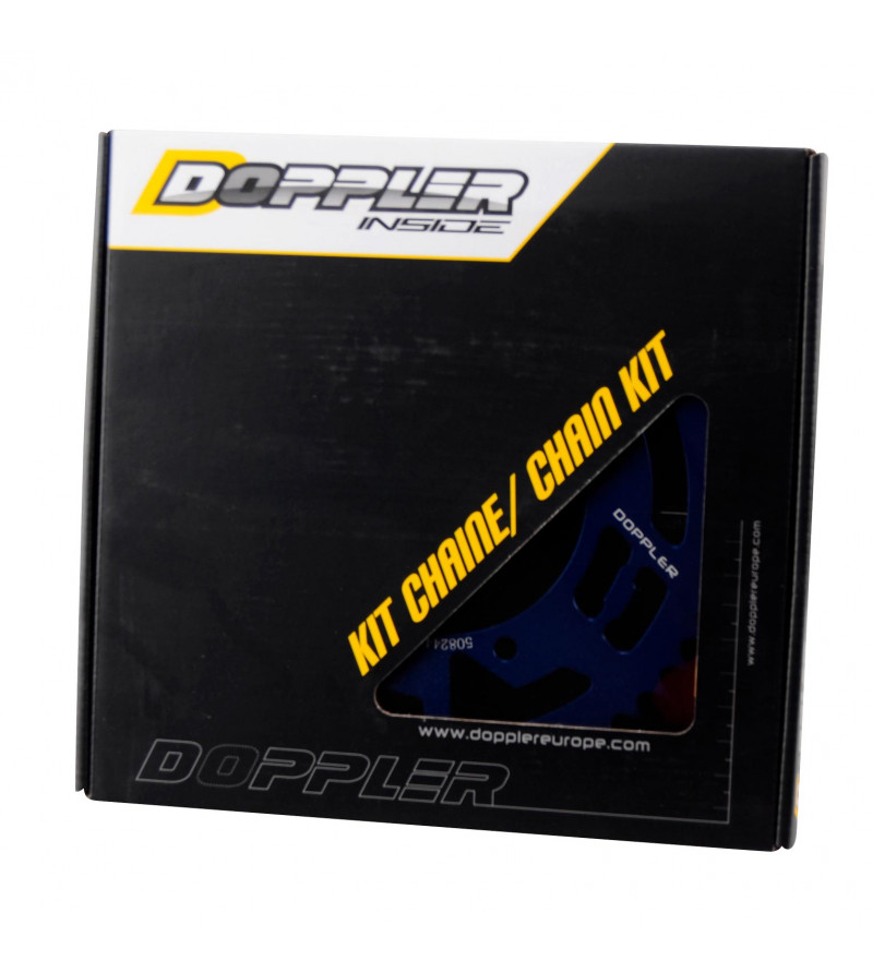 KIT CHAINE DOPPLER ALU ADAPT. DERBI SENDA 2000→ / GILERA SMT / RCR / RX / SX (14X53) D105 BLEU Kits chaînes sur le site du sp...