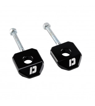 TENDEUR CHAINE MOTO ALU CNC DOPPLER ADAPT. DERBI SENDA/SMT/RCR/RX/SX (AXE 12MM) NOIR (X2)