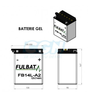 BATTERIE FTX14AHL-BS/FB14L-A2/B2 FULBAT 12V14AH LG135 L90 H167 (GEL - SANS ENTRETIEN)