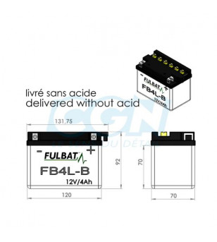 BATTERIE FB4L-B FULBAT 12V4AH LG120 L70 H92 (LIVRE SANS ACIDE)