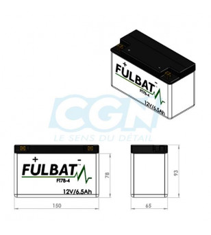 BATTERIE FT7B-4 (BS) FULBAT 12V6.5AH LG150 L65 H93 (GEL - SANS ENTRETIEN) - ACTIVEE USINE