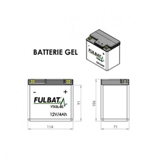 BATTERIE FTX5L-BS/FTZ6S FULBAT 12V4AH LG113 L70 H105 (GEL - SANS ENTRETIEN) - ACTIVEE USIN