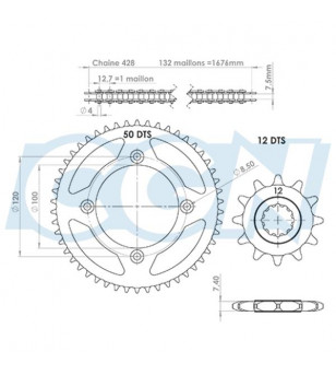 KIT CHAINE AFAM ADAPT. BETA 50 RR FACTORY 2005→ 428 12X50 (DEMULT. ORIGINE) D100/ 4FIX Kits chaînes sur le site du spécialist...