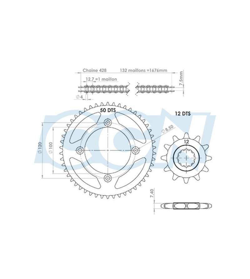 KIT CHAINE AFAM ADAPT. BETA 50 RR FACTORY 2005→ 428 12X50 (DEMULT. ORIGINE) D100/ 4FIX Kits chaînes sur le site du spécialist...