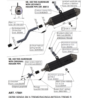 SILENCIEUX/CARTOUCHE MECABOITE LEOVINCE X-FIGHT ADAPT. DERBI SENDA XTREME - CARBONE +TUBE