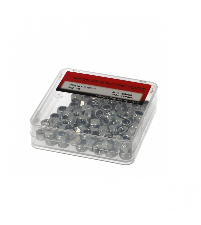 ECROU 6 PANS NYLSTOP/FREIN ZINC M4 (BOITE DE 100 PCS)