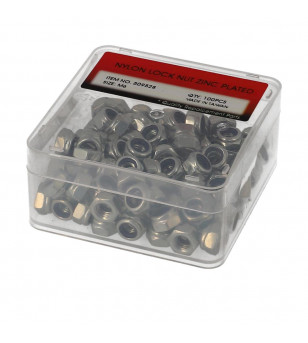 ECROU 6 PANS NYLSTOP/FREIN ZINC M6 (BOITE DE 100 PCS)