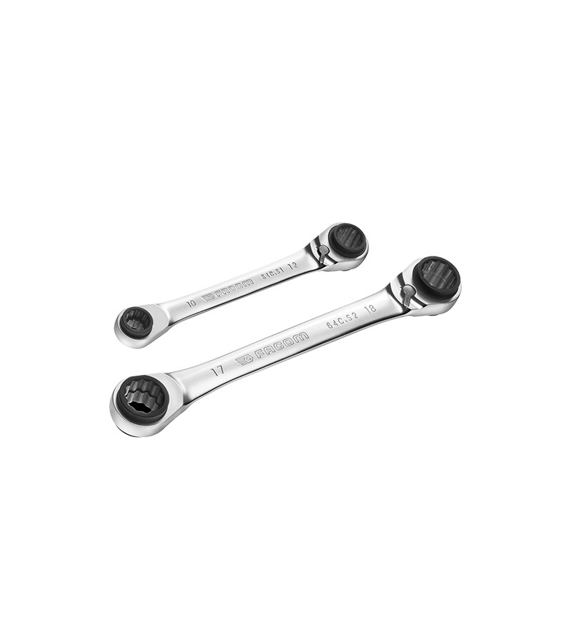 JEU DE 2 CLES CUATRO (A CLIQUET) FACOM TAILLES: 8,10,12,13 - 16,17,18,19 - PRIX NET