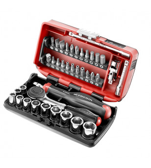 COFFRET CLIQUET 1/4'' MANCHE ROTATIF - DOUILLES - EMBOUT 6 PANS FACOM- PRIX NET