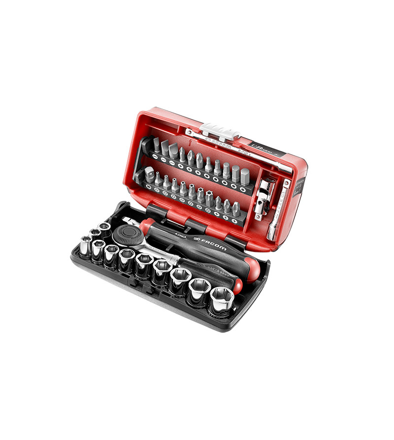 COFFRET CLIQUET 1/4'' MANCHE ROTATIF - DOUILLES - EMBOUT 6 PANS FACOM- PRIX NET