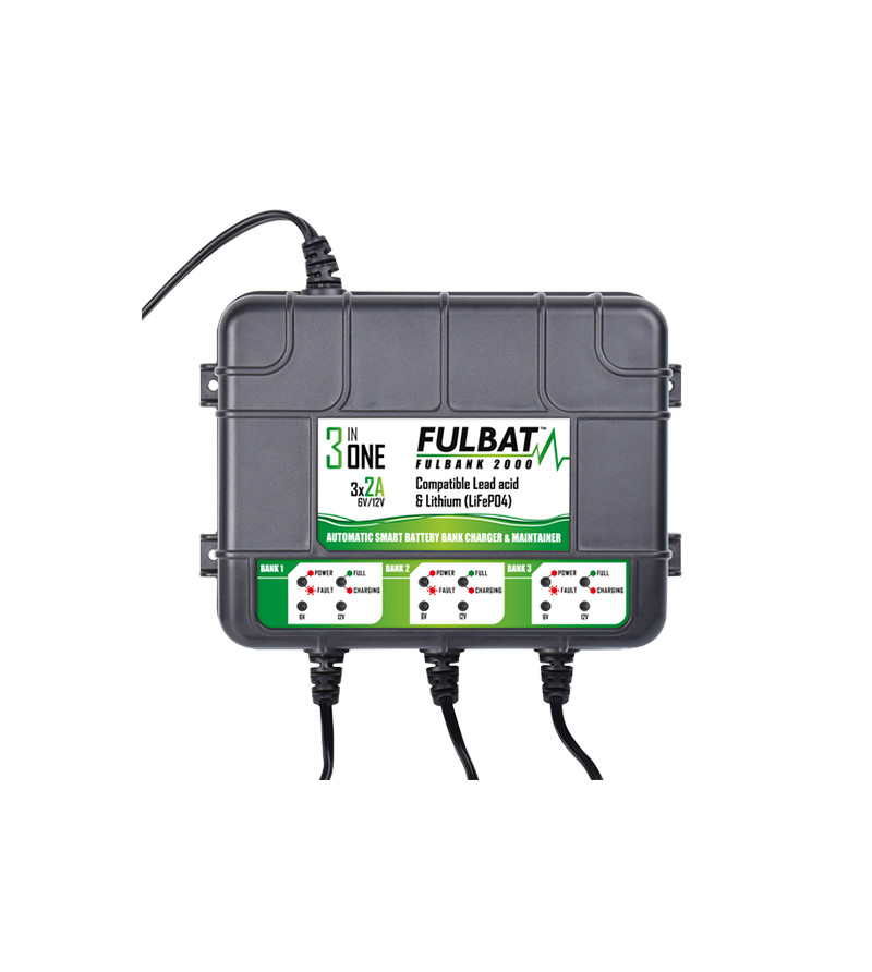 CHARGEUR BATTERIE FULBAT FULLBANK 2000 3 SORTIES - 12V 3X2A MOTO sur le site du spécialiste des deux roues O-TAKET.COM