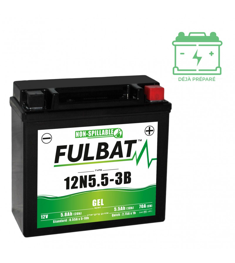 BATTERIE 12N5.5-3B FULBAT 12V5.5AH LG135 L60 H130 - GEL  - ACTIVEE USINE