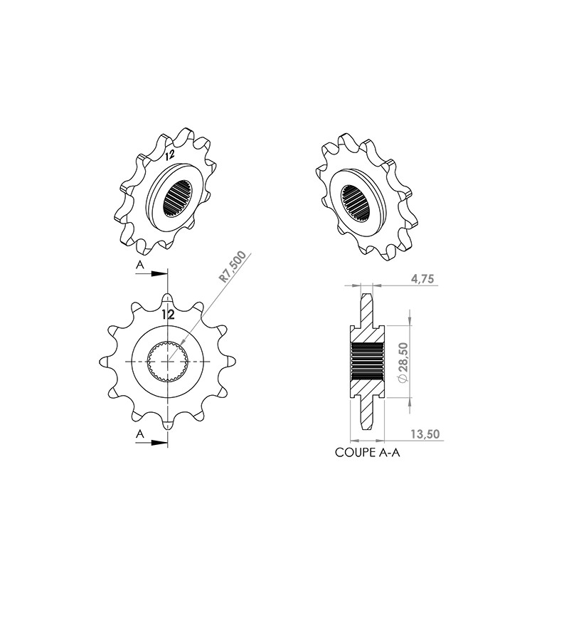 PIGNON CYCLO TEKNIX ADAPT. 103 SPX/RCX 12DTS