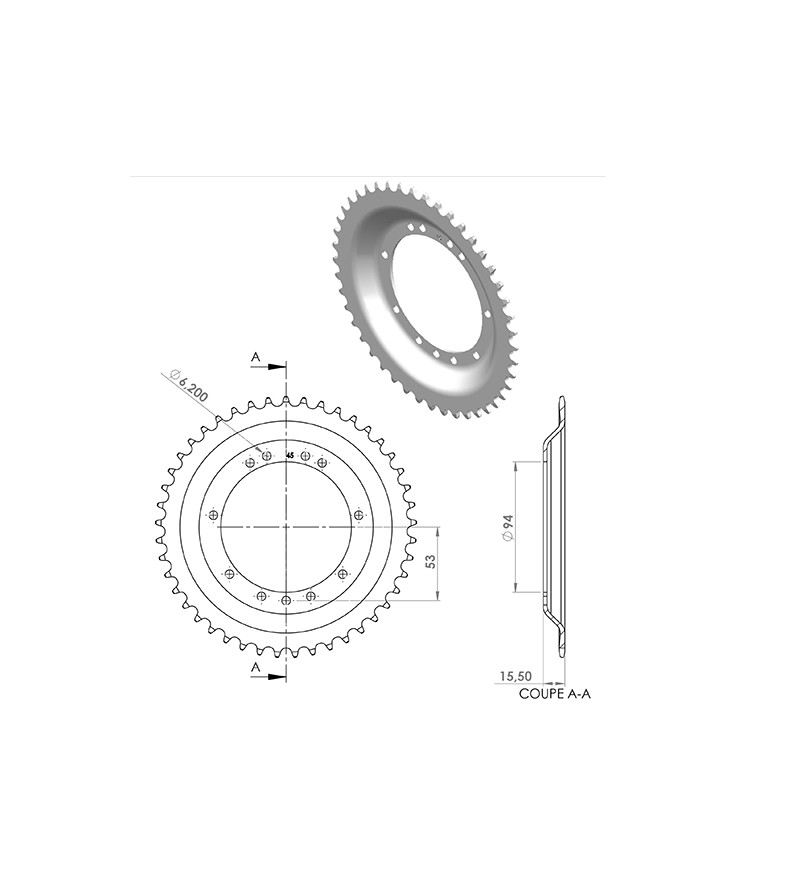 COURONNE CYCLO 22 ADAPT. 103 RAYONS 45DTS (D94) 11 TROUS