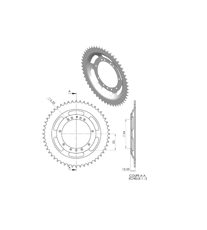 COURONNE CYCLO 22 ADAPT. 103 RAYONS 52DTS (D94) 11 TROUS
